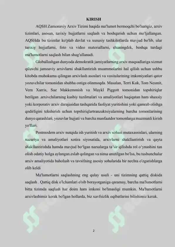 AQSH ZAMONAVIY ARXIV TIZIMI 2
