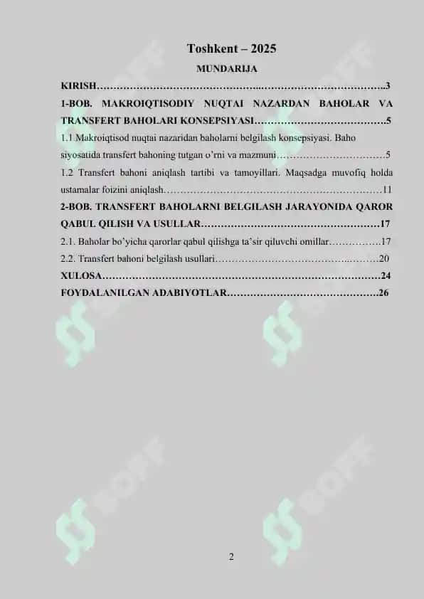 Boshqaruv hisobida baho siyosati va trasfert bahoni shakllantirish 2