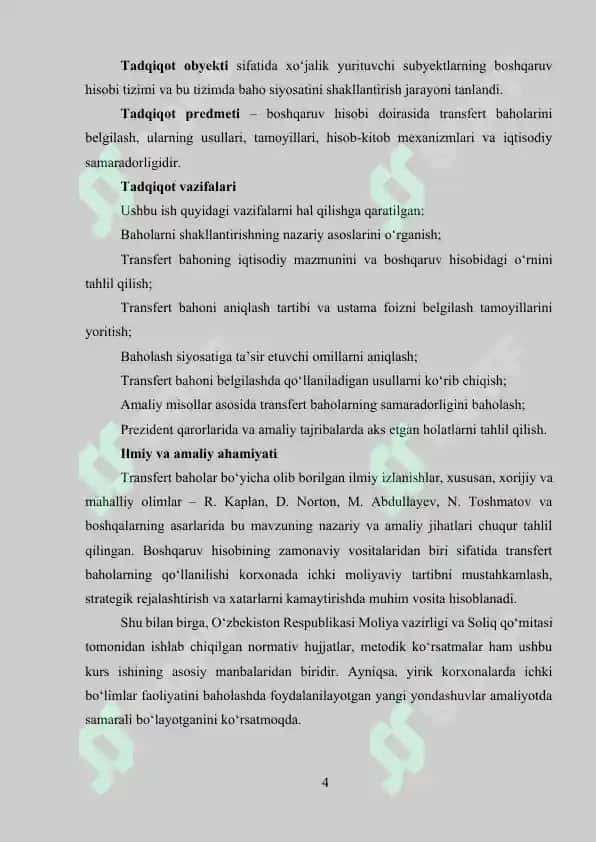 Boshqaruv hisobida baho siyosati va trasfert bahoni shakllantirish 4