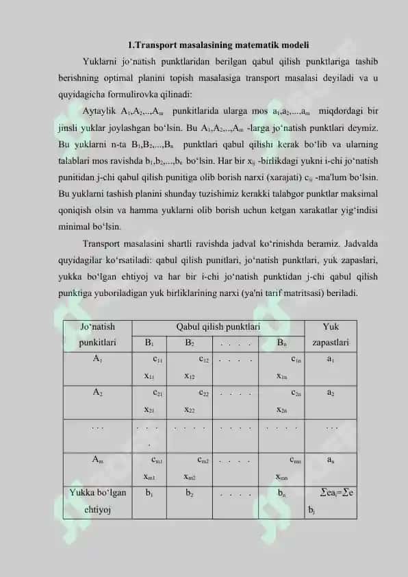 Ochiq va yopiq tipdagi transport masalalar 2