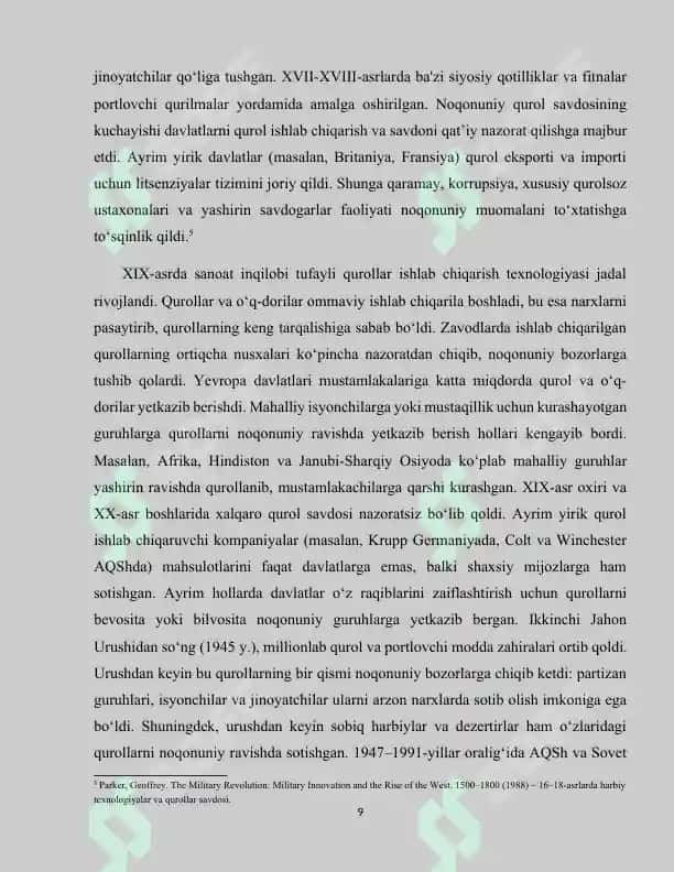 O‘qotar qurolning, o‘q-dorilarning, o‘qotar qurol asosiy qismlarining, portlovchi moddalarning, portlatish vositalarining yoki portlatish qurilmalarining qonunga xilof muomalasi 8