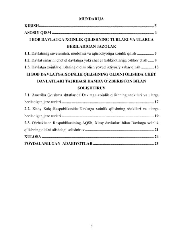 DAVLATGA XOINLIK QILISHNING TURLARI VA ULARGA  BERILADIGAN JAZOLAR