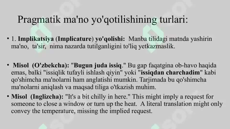 Tarjimada jarayonida pragmatik ma'noning tushirib qoldirilishi 5