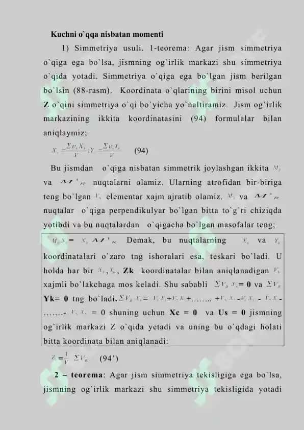Jismlarning og`irlik markazini aniqlash usullari 2