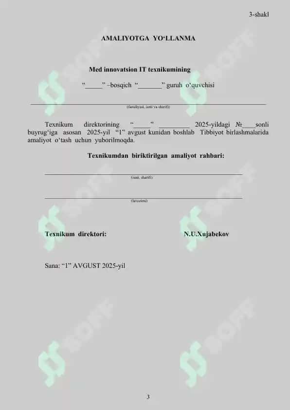 KUNDALIK  DAFTARI MED INNOVATSION IT TEXNIKUMI 3