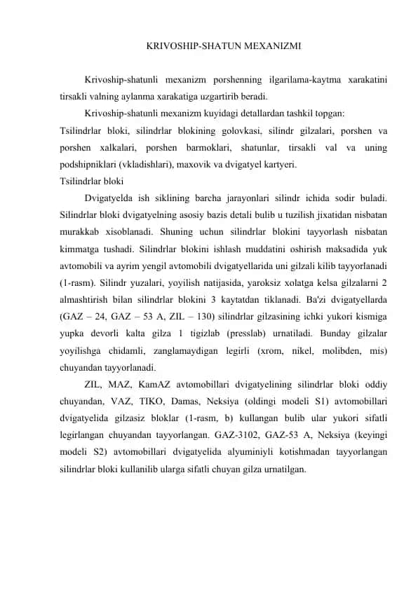 Dvigatelning krivoship-shatun va gaz taqsimlash mexanizmi 1