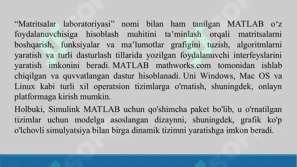 MATLAB dasturining simulink paketi. Taqdimot 20 bet. 4