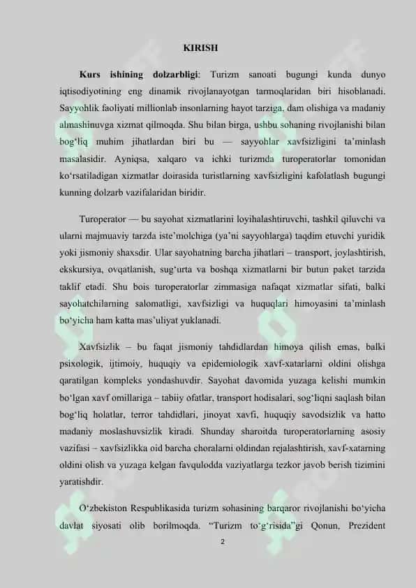 Turoperator xizmatlarida turistlar xavfsizligini ta’minlash 2