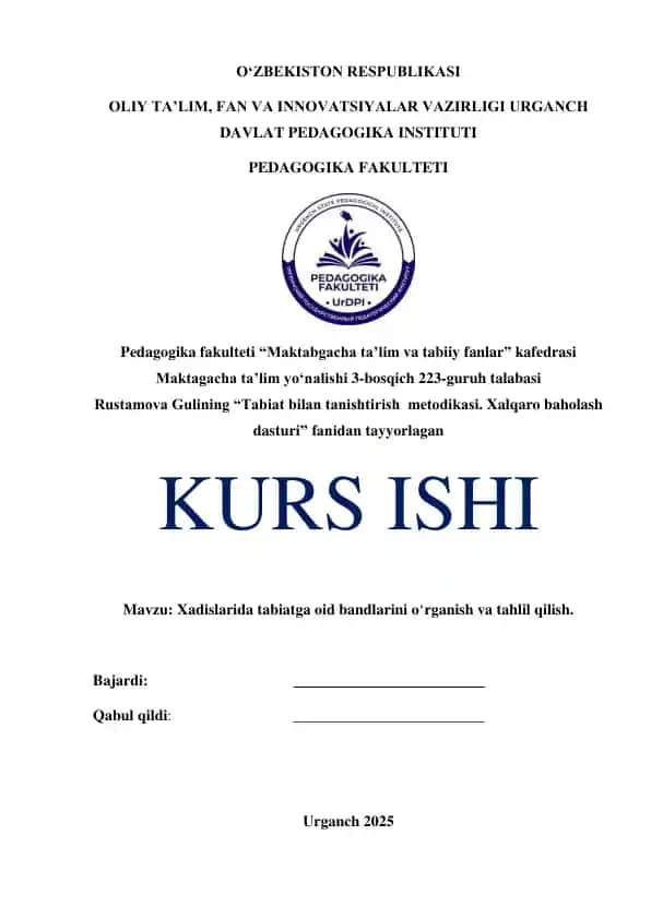 Xadislarida tabiatga oid bandlarini o'rganish va tahlil qilish.