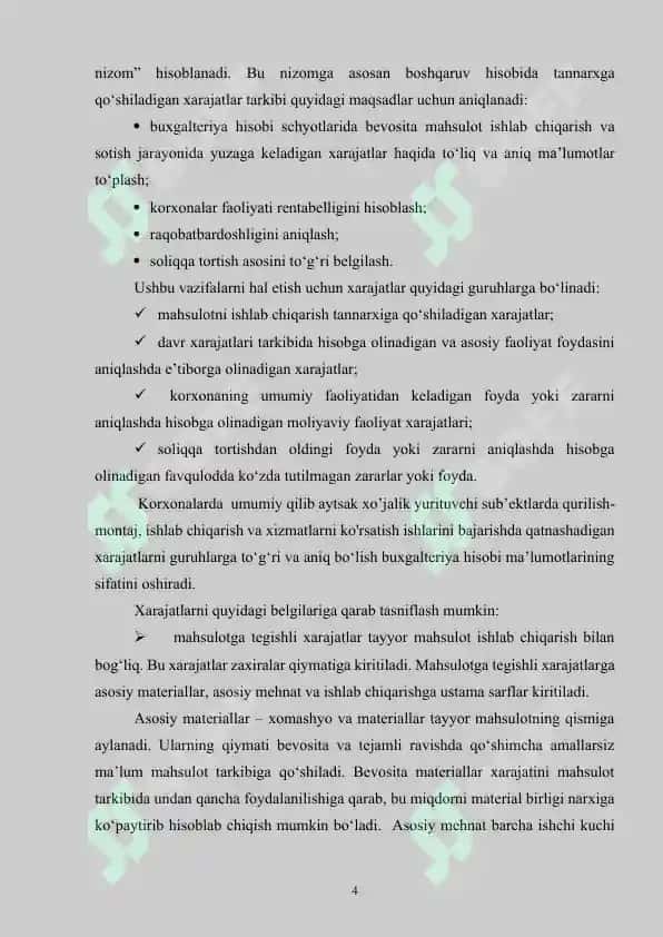 Xarajatlar tushunchasi, tarkibi va ularning hisobini yuritish 4