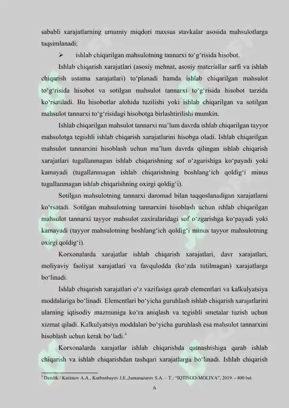 Xarajatlar tushunchasi, tarkibi va ularning hisobini yuritish 6