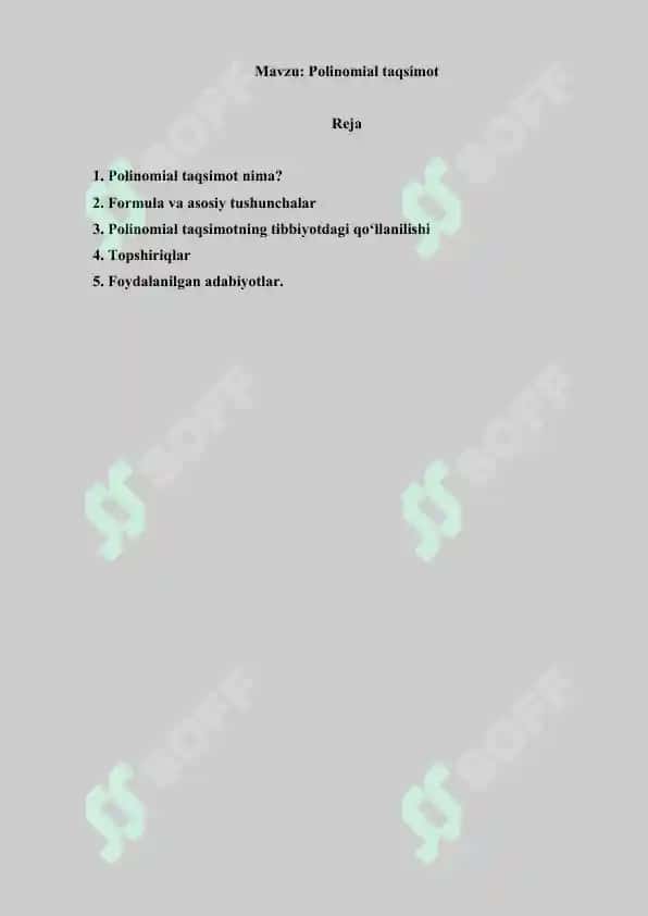 Polinomial taqsimot. Referat+Savol-javob+Test+Krossword. 17 bet. 2