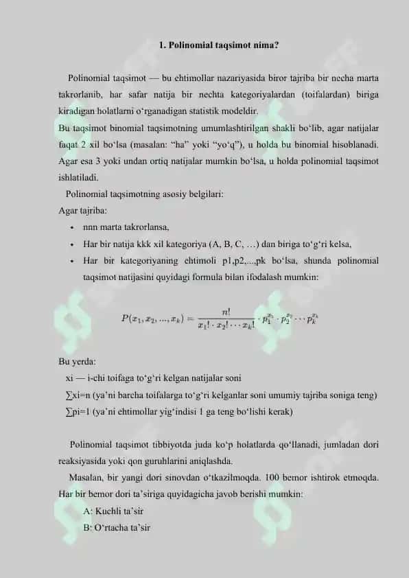 Polinomial taqsimot. Referat+Savol-javob+Test+Krossword. 17 bet. 3