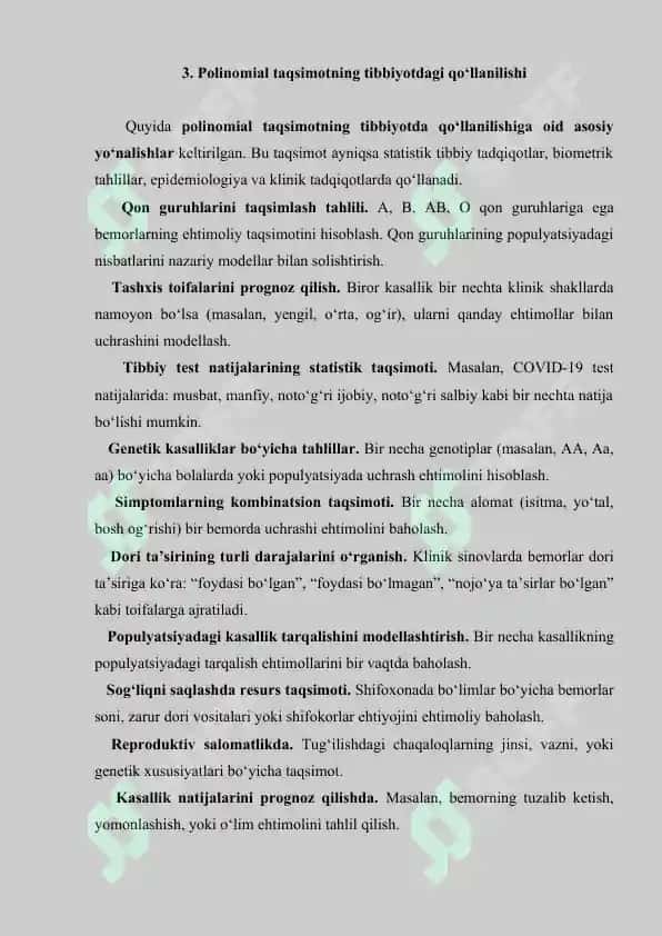 Polinomial taqsimot. Referat+Savol-javob+Test+Krossword. 17 bet. 7