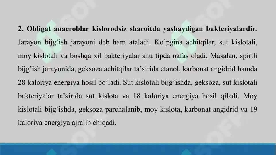 Katabolik metabolizm. Mikrob hujayrasi tomonidan energiya olish. Taqdimot 19 bet. 7