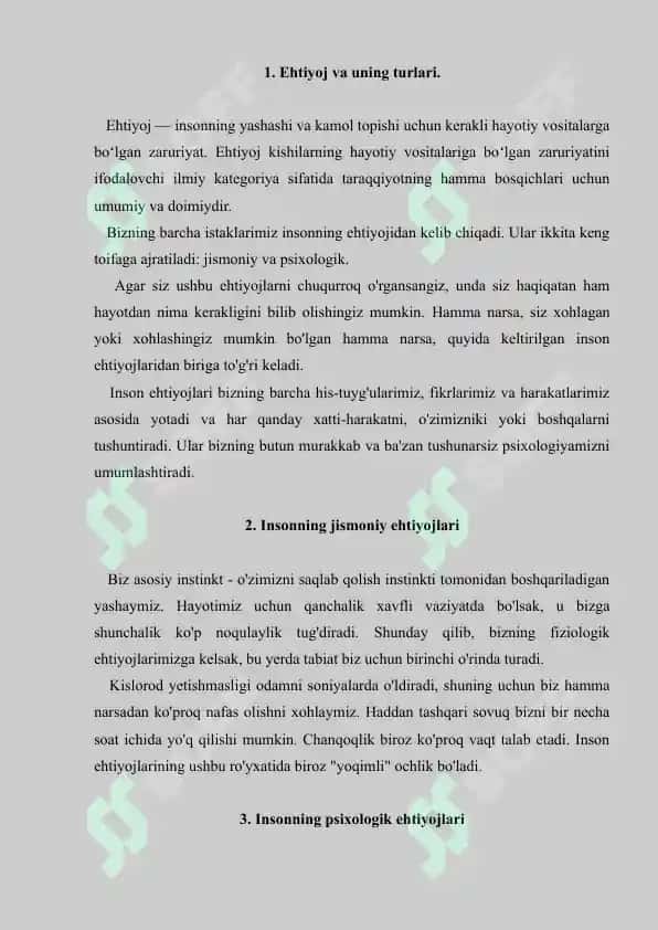 Ehtiyoj. Motiv va motivatsiyalar. Referat 7 bet. 3