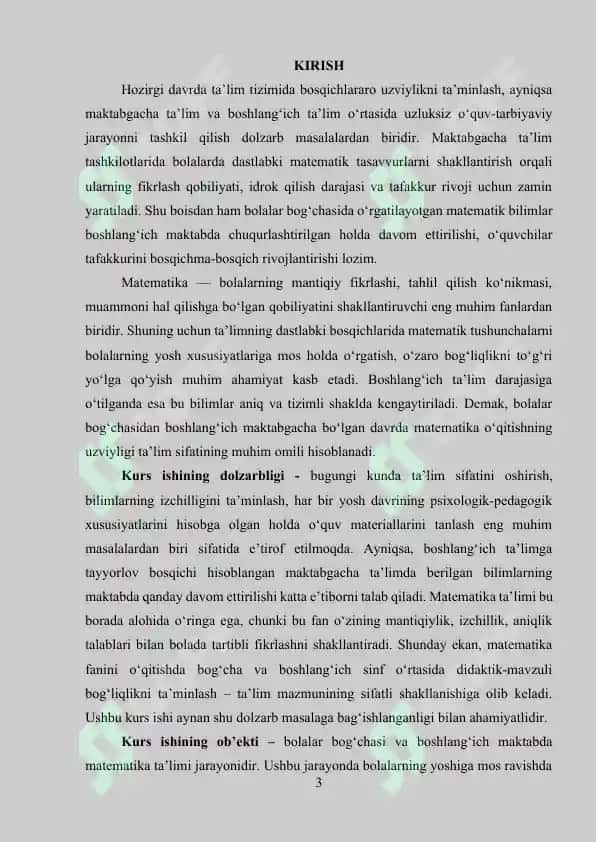 Bolalar bog'chasi va boshlang'ich maktabda matematika o'qitishning uzluksizligi 3