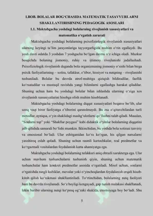 Bolalar bog'chasi va boshlang'ich maktabda matematika o'qitishning uzluksizligi 5