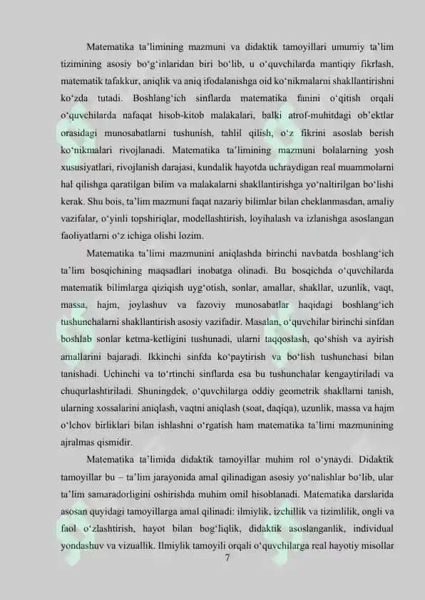 Bolalar bog'chasi va boshlang'ich maktabda matematika o'qitishning uzluksizligi 7