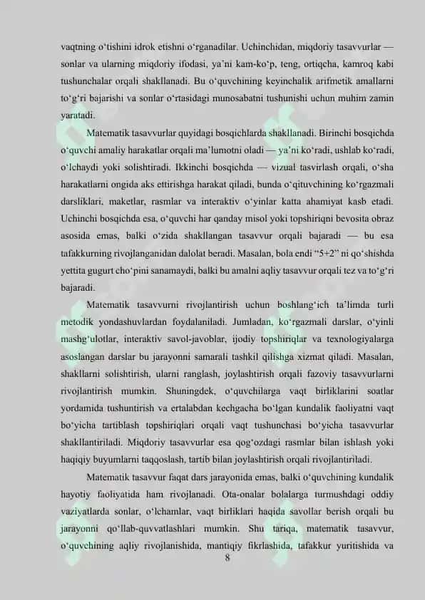 Matematik tushunchalar haqida tasavvur hosil qilishda nazariy ma’lumotlarning roli 8