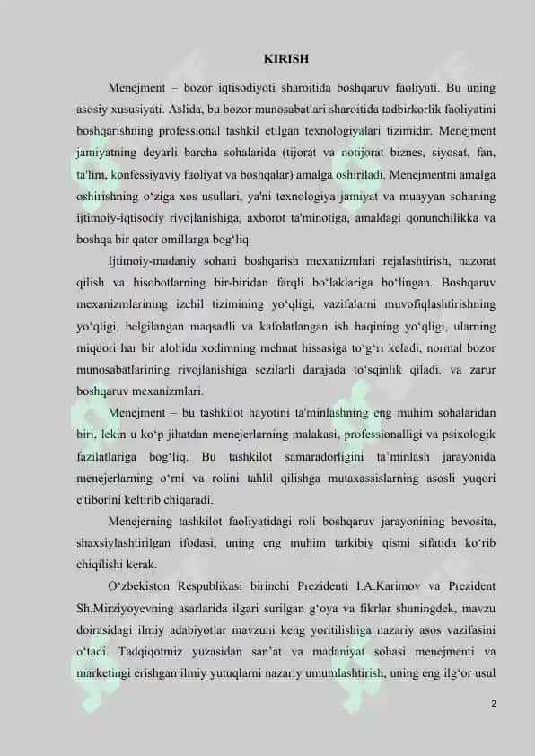MENEJERNING MADANIYAT SOHASIDAGI KASBIY MALAKASI VA USLUBLARINI REJALASHTIRISH 2