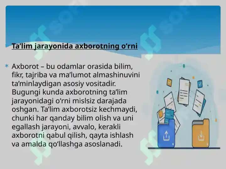 Axborotning ta'lim jarayonida o'rni va ahamiyati 2