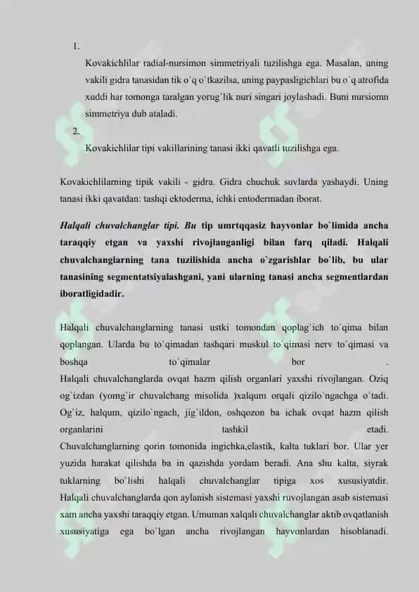 Hayvonot olamining yashash tarzi, ko‘payshi va tarqalishi va turlari haqidagi bilimlarni o‘zlashtirish va tahlil qilish 4
