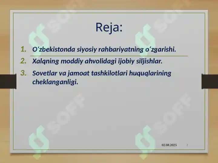 O‘zbekistonning siyosiy hayotidagi o‘zgarishlar hamda sovetlarning partiya organlariga qaramligi 2