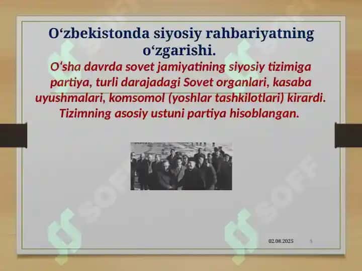 O‘zbekistonning siyosiy hayotidagi o‘zgarishlar hamda sovetlarning partiya organlariga qaramligi 3