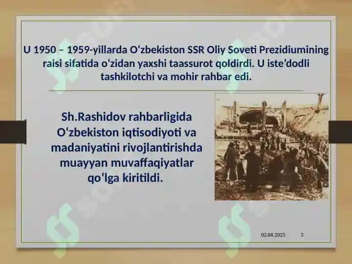 O‘zbekistonning siyosiy hayotidagi o‘zgarishlar hamda sovetlarning partiya organlariga qaramligi 5