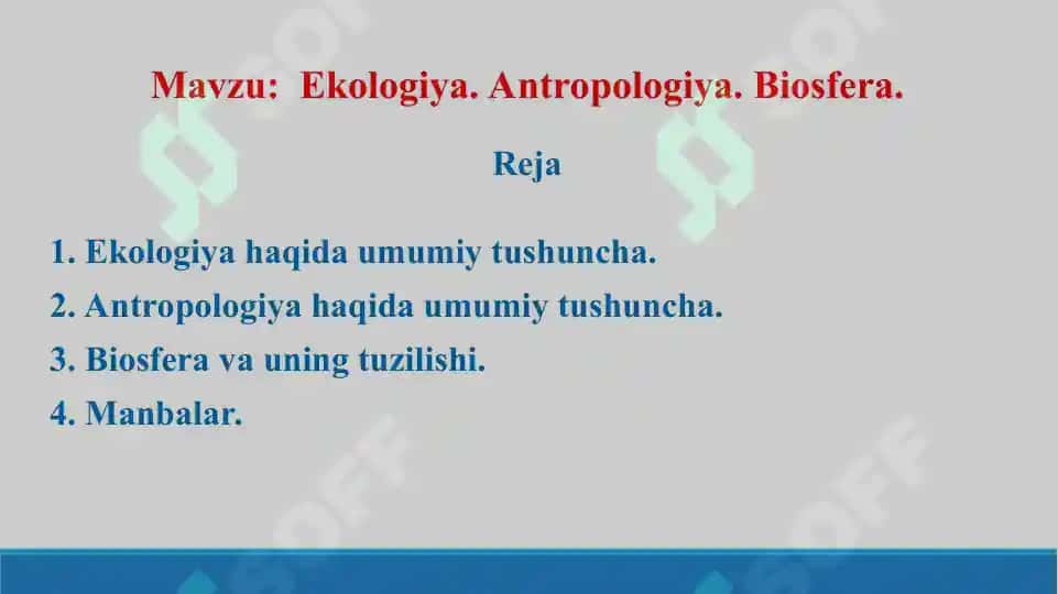 Ekologiya. Antropologiya. Biosfera. Taqdimot 15 bet. 2