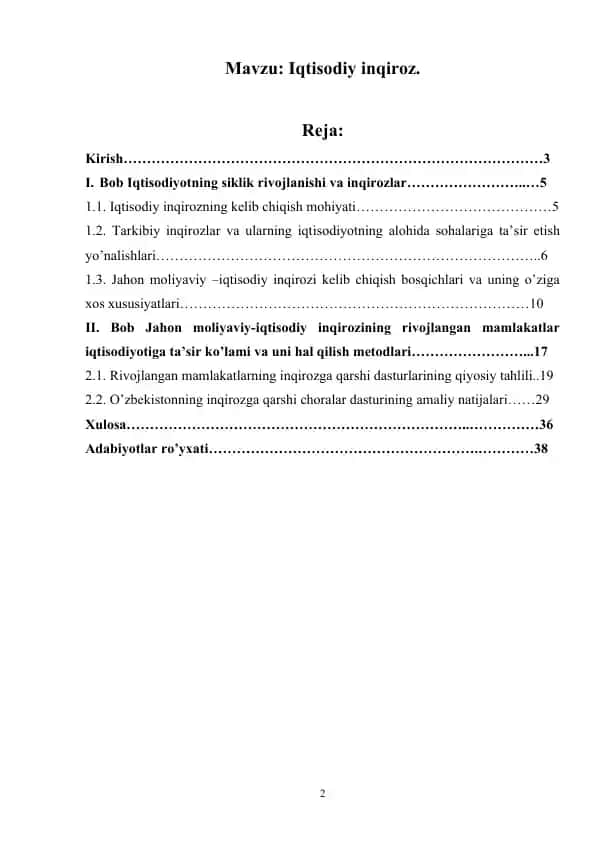 Iqtisodiy Inqiroz 1