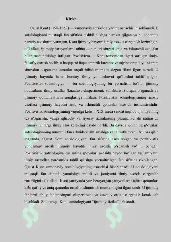 Ogust Kont va Pozitivistik sotsiologiyaning vujudga kelishi 3