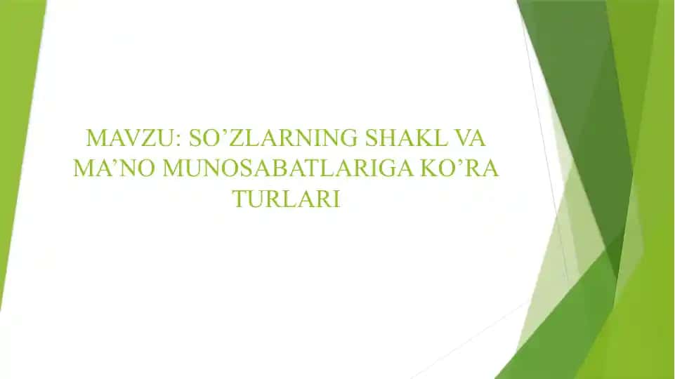 SO’ZLARNING SHAKL VA MA’NO MUNOSABATLARIGA KO’RA TURLARI