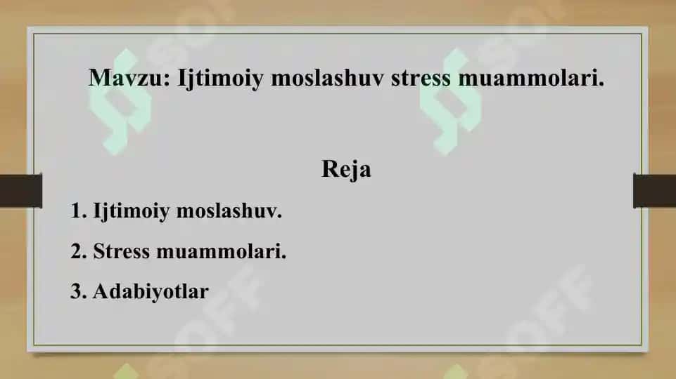 21. Ijtimoiy moslashuv stress muammolari. Taqdimot 9 bet. 2
