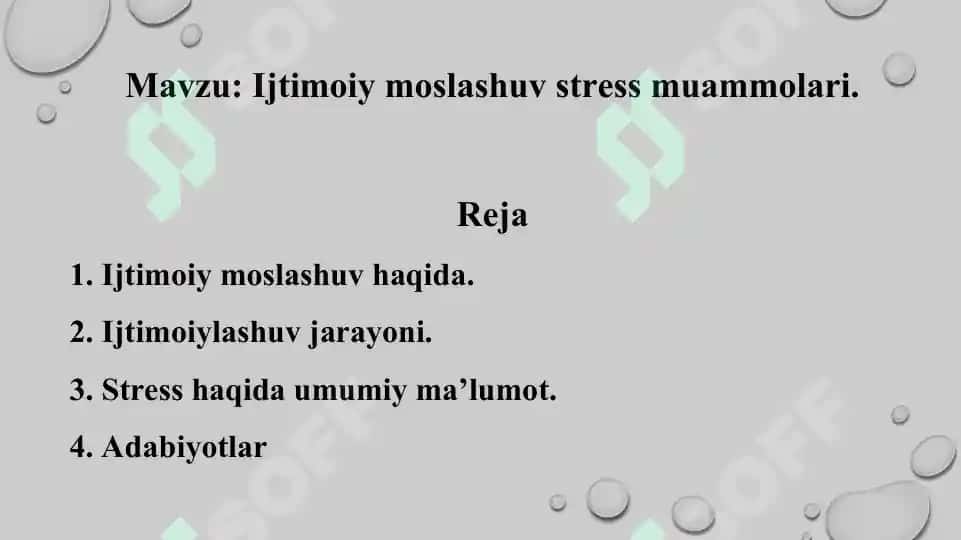 21. Ijtimoiy moslashuv stress muammolari. Taqdimot 11 bet. 2
