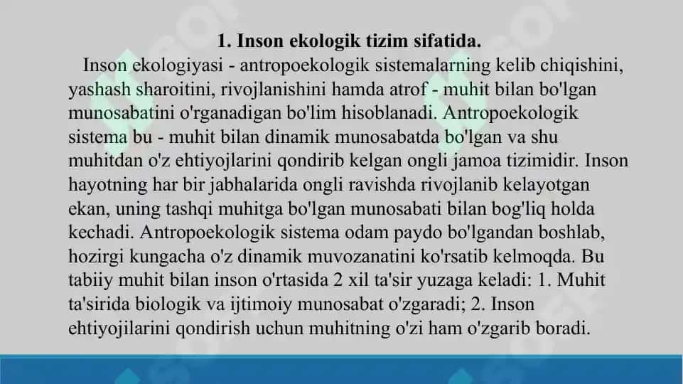 25. Inson ekologik tizim sifatida. Atrof muhitning ifloslanishi va inson salomatligi. Taqdimot 11 bet. 3