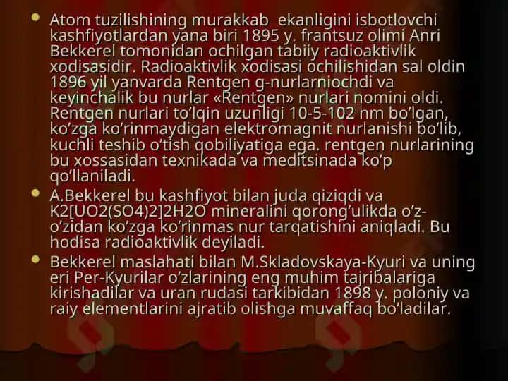 Atom tuzilishi. Bor nazariyasi. Atomdagi elektron holatlar. Kvant sonlar. s-, p-, d-,f-elektronlar 5