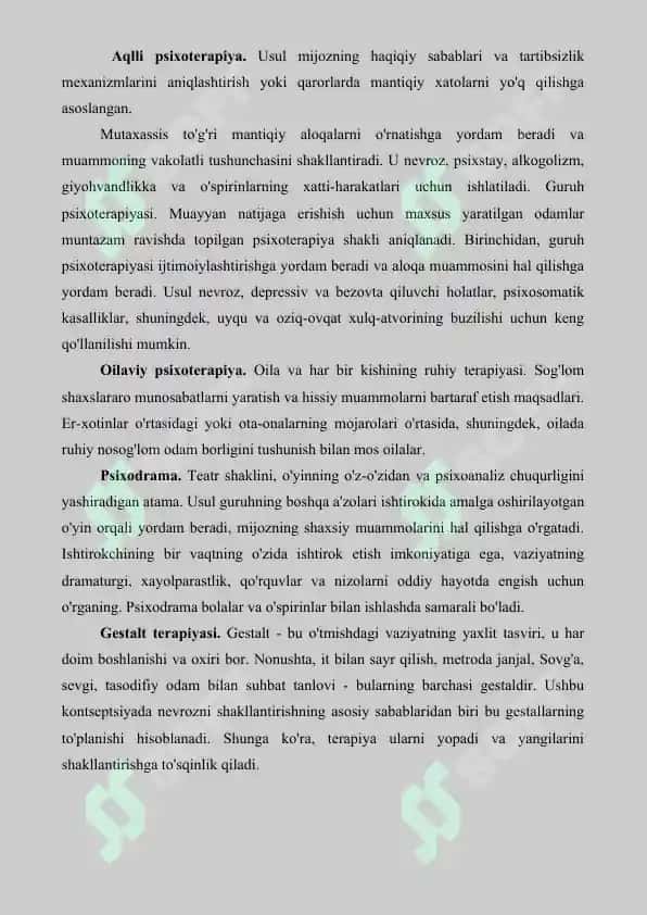 Bemorlarga psixoterapevtik ta'sir qilish usullari. Referat 6 bet 4