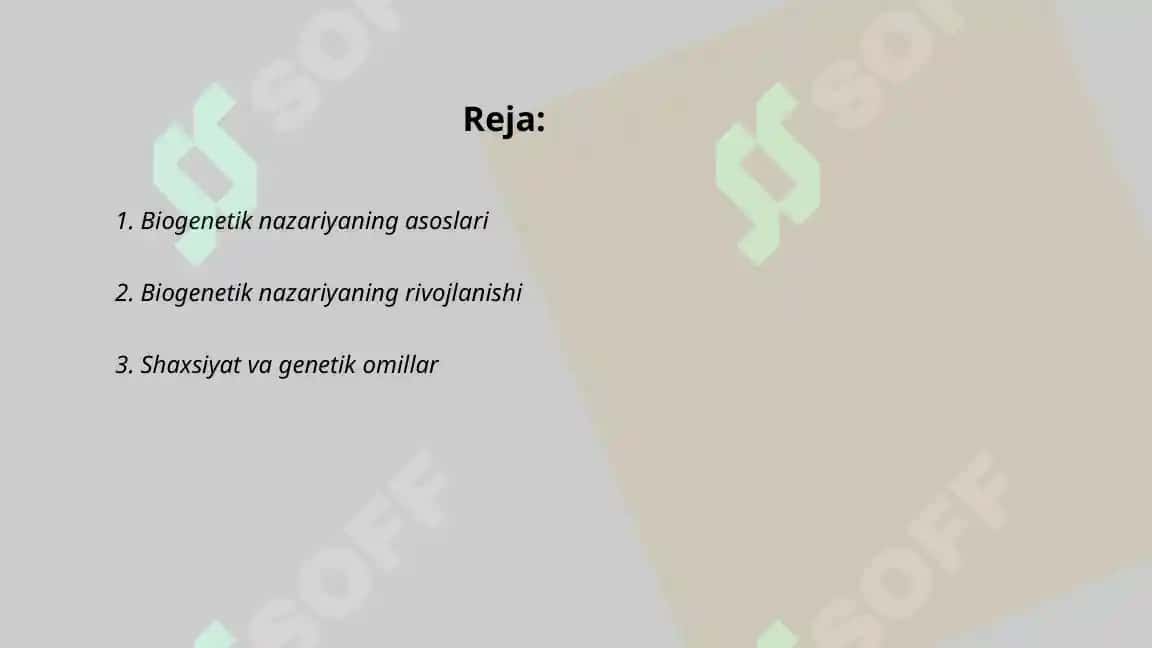 Rivojlanishning bio genitik nazariyasi.shaxs rivojlanishida diadik tahlil tamoili 2