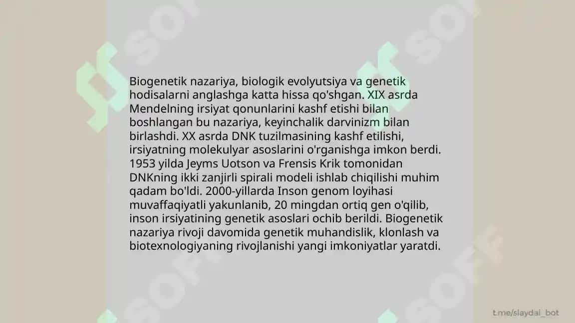 Rivojlanishning bio genitik nazariyasi.shaxs rivojlanishida diadik tahlil tamoili 4