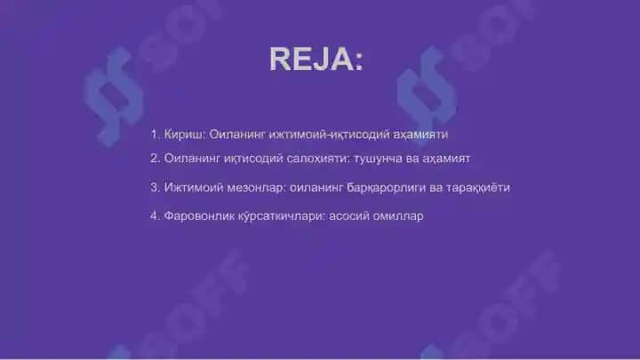 OILANING IJTIMOIY IQTISODIY SALOHIYATI : ASOSIY MEZONLAR VA FAROVONLIK KO'RSATKICHLARI 2