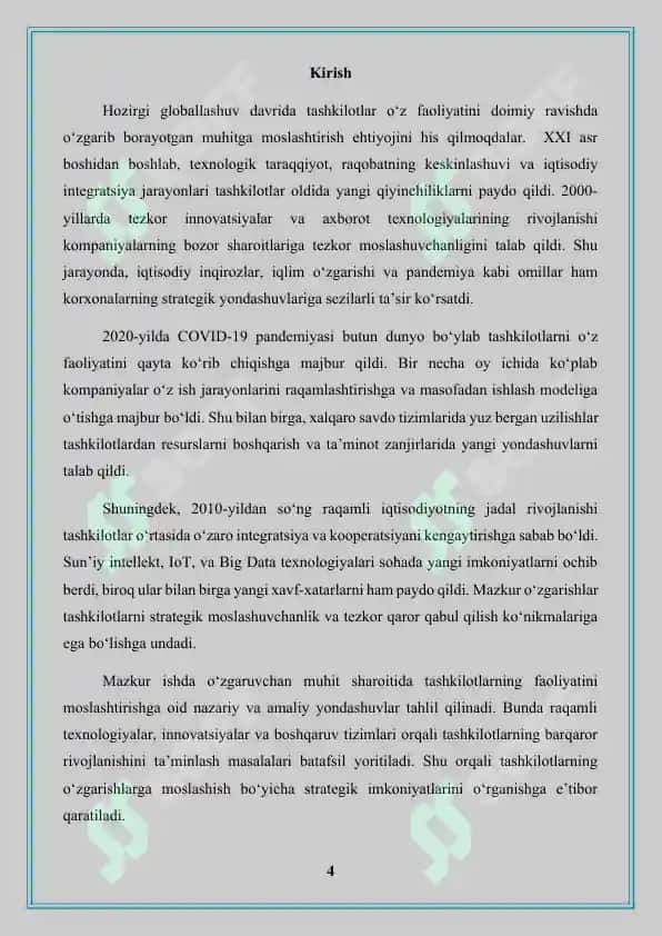 O'zgaruvchan muhitga tashkilotlarni moslashtirish 4