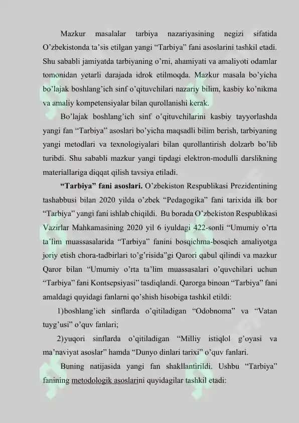 “Tarbiya” fanini o’qitish metodikasining nazariy asoslari 3