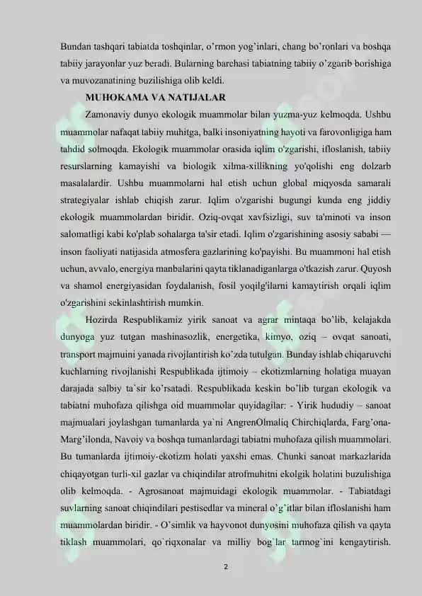 Ekologik muammolar va ularni hal etish yo'llari 2