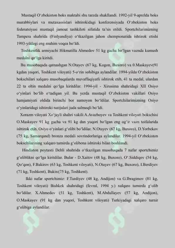 10. O'zbekistonda Boks sport turining rivojlantirish tarixi va taniqli sportchilar. Referat 6 bet. 4