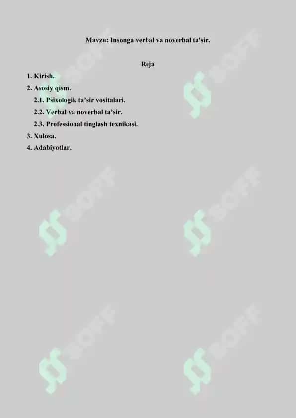 Insonga verbal va noverbal ta'sir. Referat 13 bet. 2