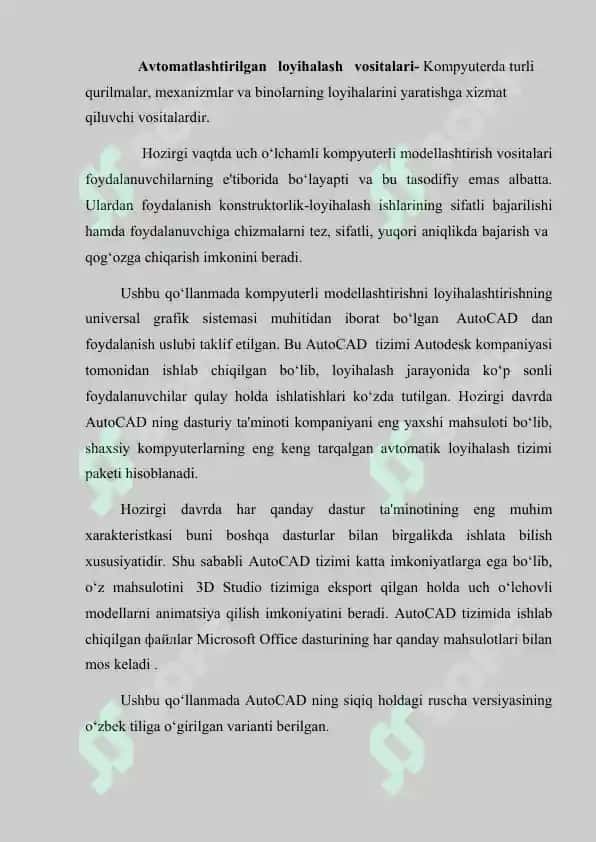 AutoCAD dasturi haqida, dasturning interfeyslari haqida umumiy ma’lumotlar 2