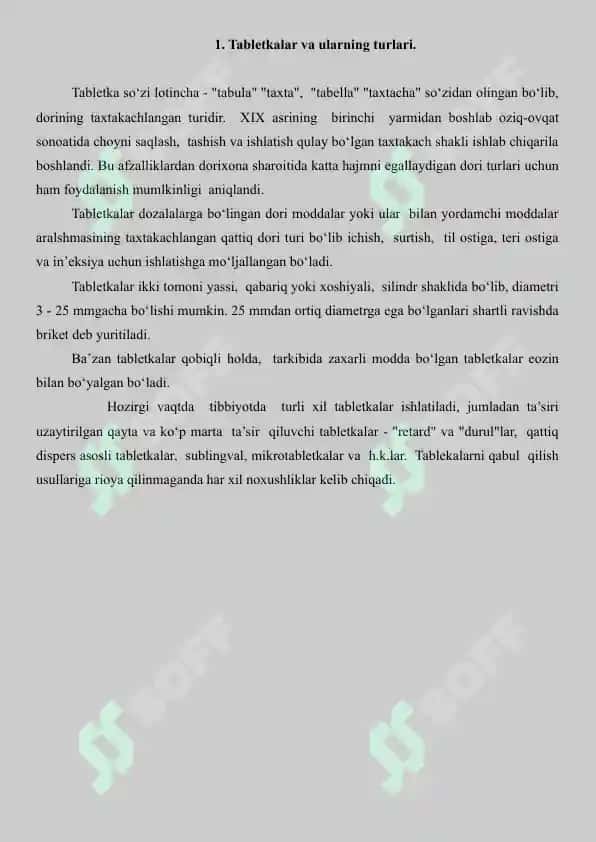 8. Qobiqli tabletkalar nomenklaturasi va qobiq tarkiblari. Referat 9 bet. 2
