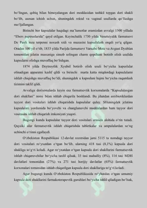 10. Kapsulalar nomenklaturasi va tarkiblari. Referat 12 bet. 3